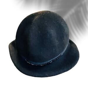 INC International Concepts Black Wool Blend Felt Cloche Bucket Hat Beaded Trim